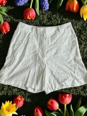 ANINE BING Candice White High Rise Linen Blend Shorts Size 40 US 10